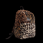 Leopard Print Backpacwith a black background.