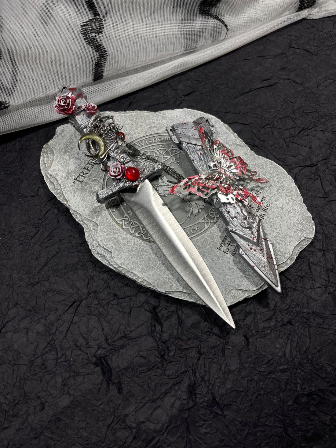 Handmade dagger-Silver Red Butterfly