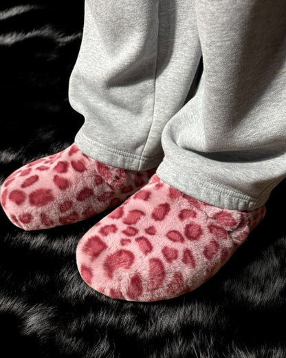 Pink Leopard Print Fur Clogs