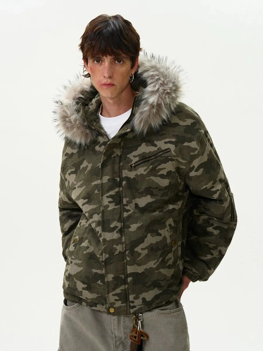 "JA$ON" Cotton Camo Fur Jacket