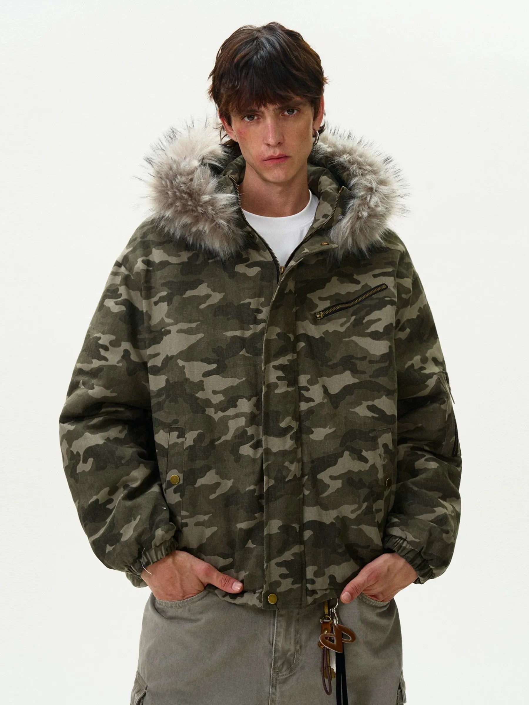 "JA$ON" Cotton Camo Fur Jacket