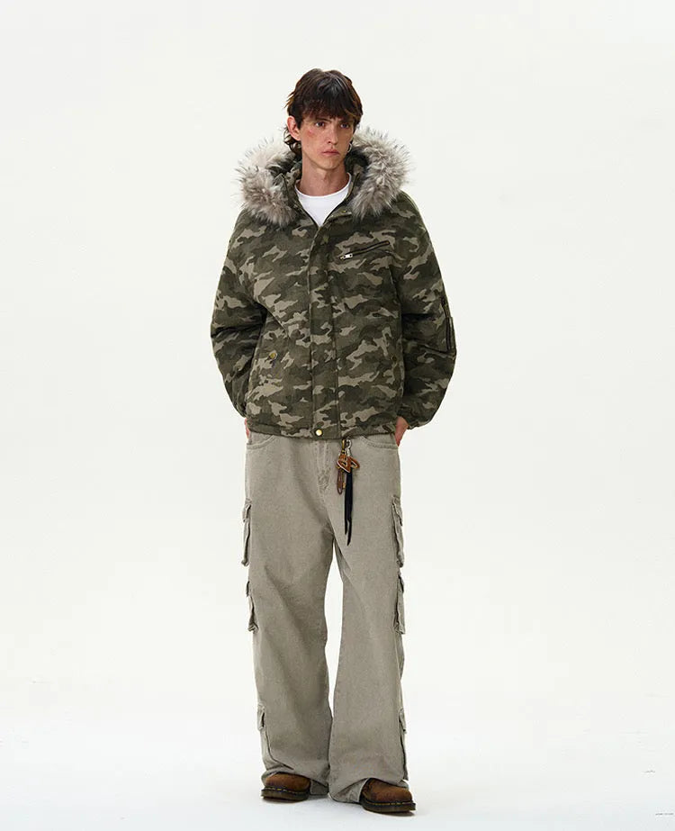 "JA$ON" Cotton Camo Fur Jacket
