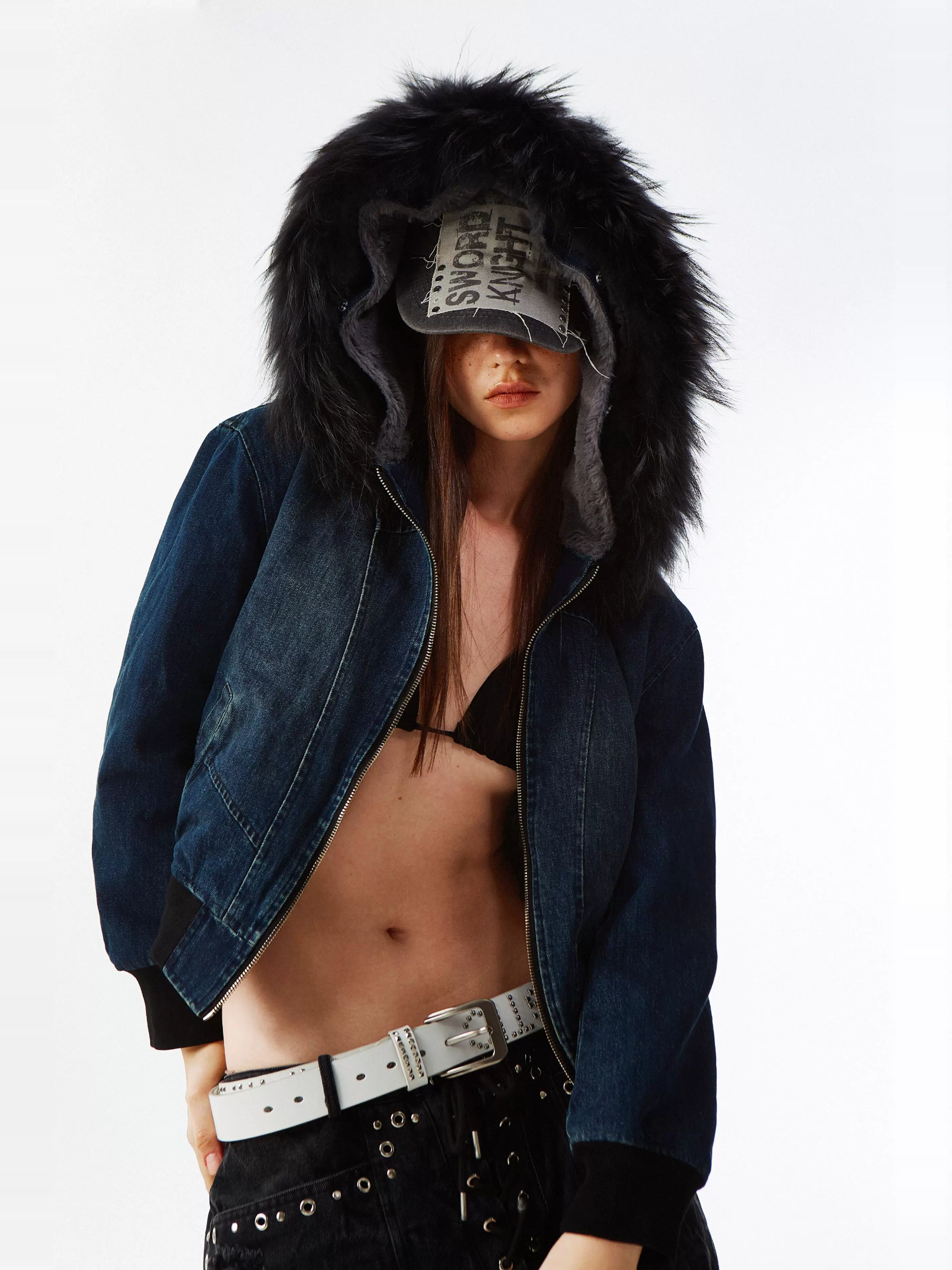 Distressed Denim Fur Jacket out of stock