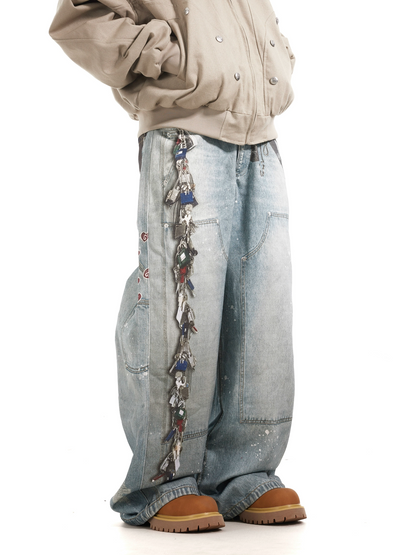 Multi Key Ink Splashed Baggy Jeans
