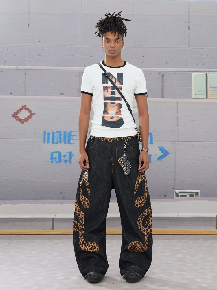 DND4DES Cow Leopard Print Baggy Scimitar Baggy Jeans