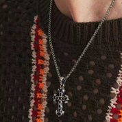 A MIDNIGHT IRIS" BLACK DIAMOND CROSS NECKLACE 