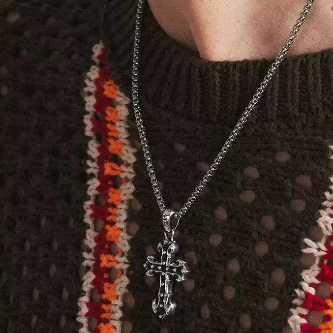 A MIDNIGHT IRIS" BLACK DIAMOND CROSS NECKLACE 