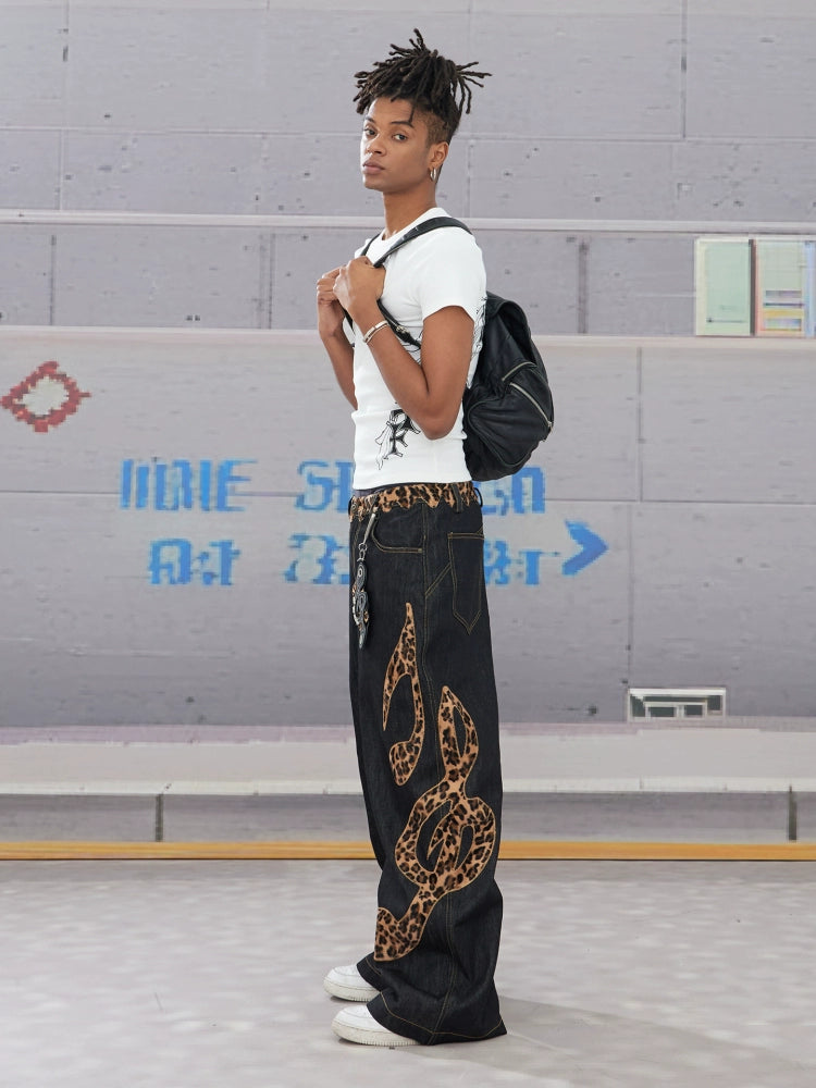 DND4DES Cow Leopard Print Baggy Scimitar Baggy Jeans