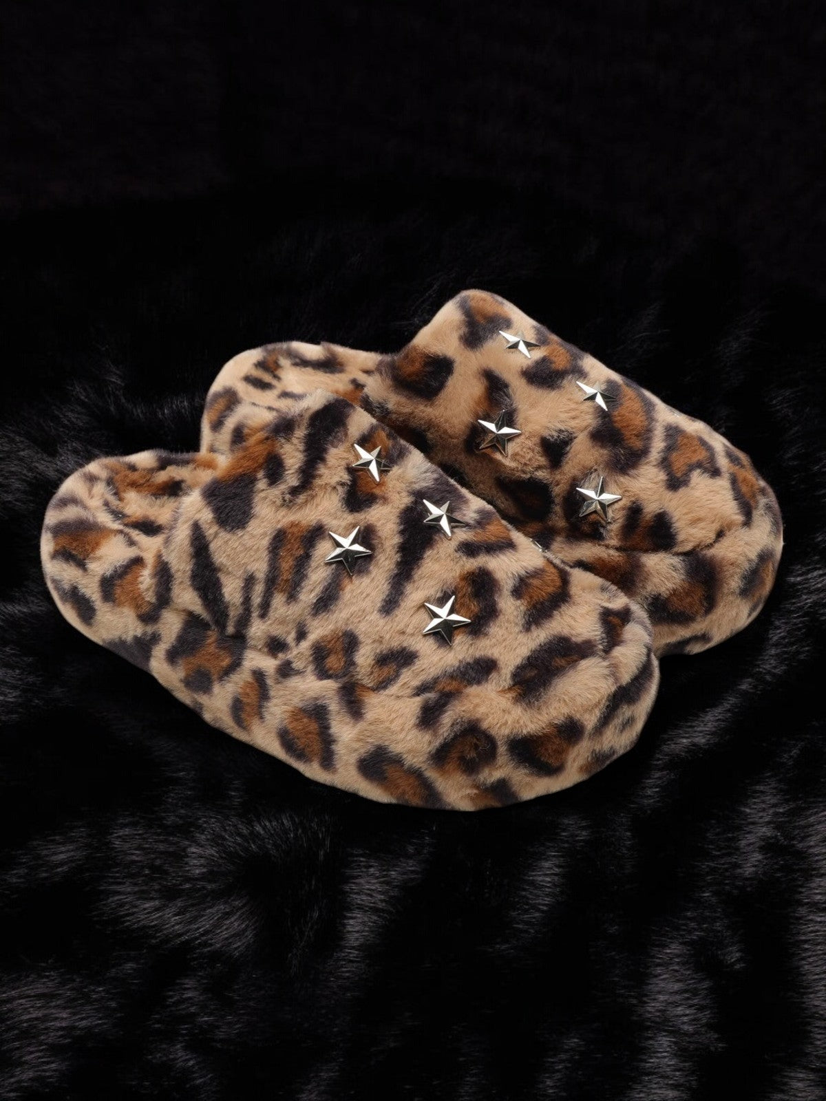 Leopard Star Fur Slippers