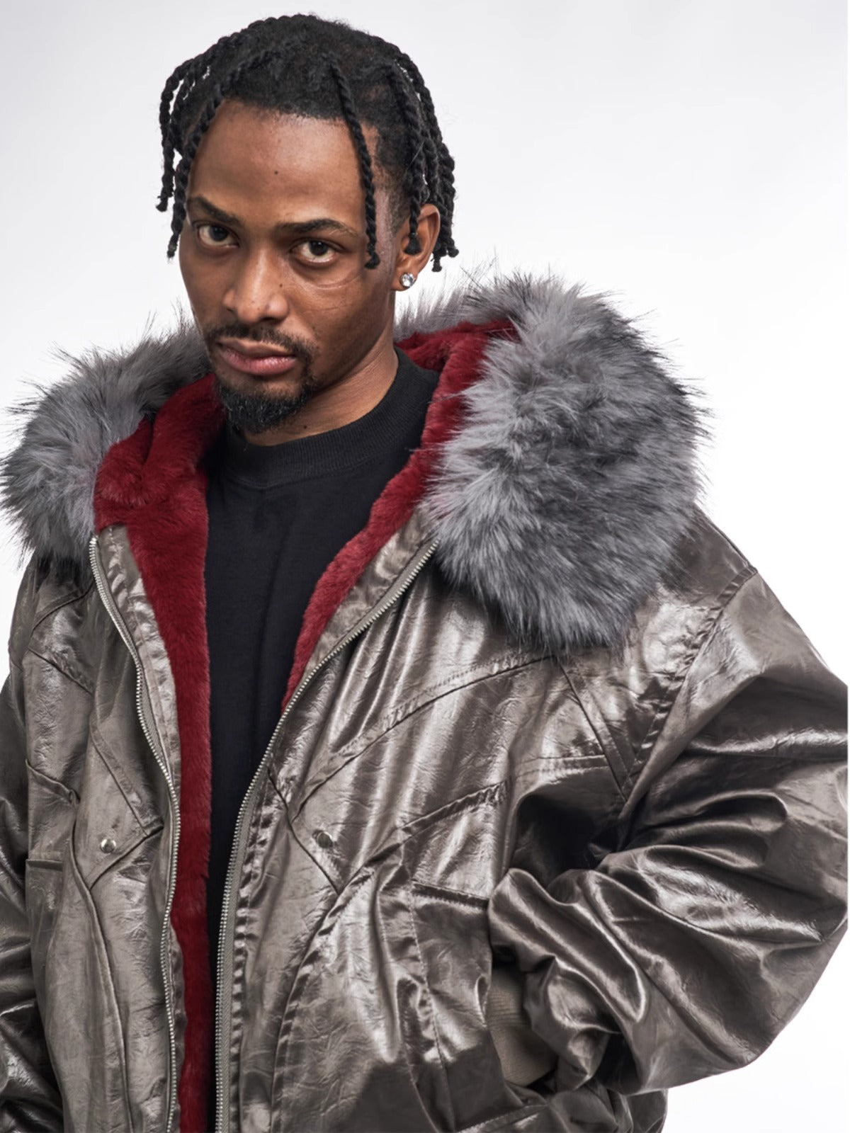Red Velvet Lining Fur Collar Jacket