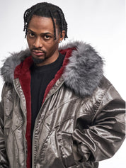 Red Velvet Lining Fur Collar Jacket