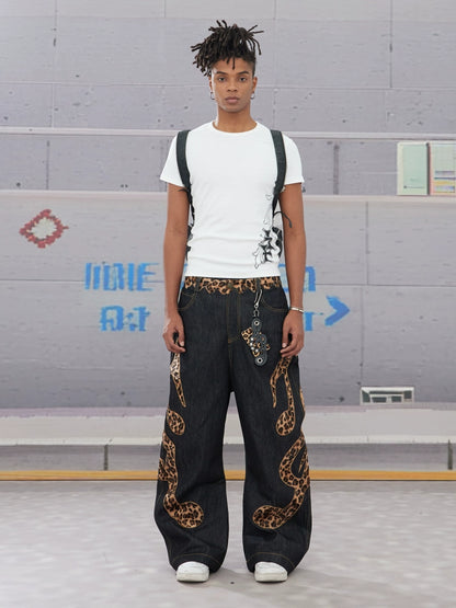 DND4DES Cow Leopard Print Baggy Scimitar Baggy Jeans
