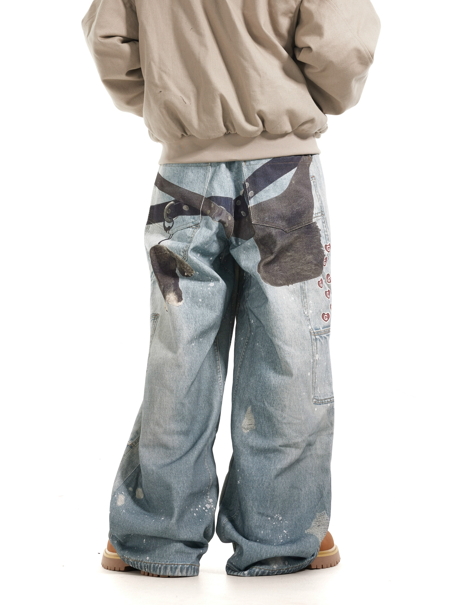 Multi Key Ink Splashed Baggy Jeans