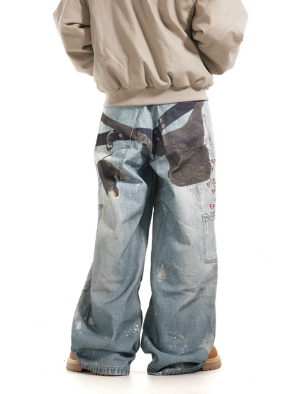 Multi Key Ink Splashed Baggy Jeans