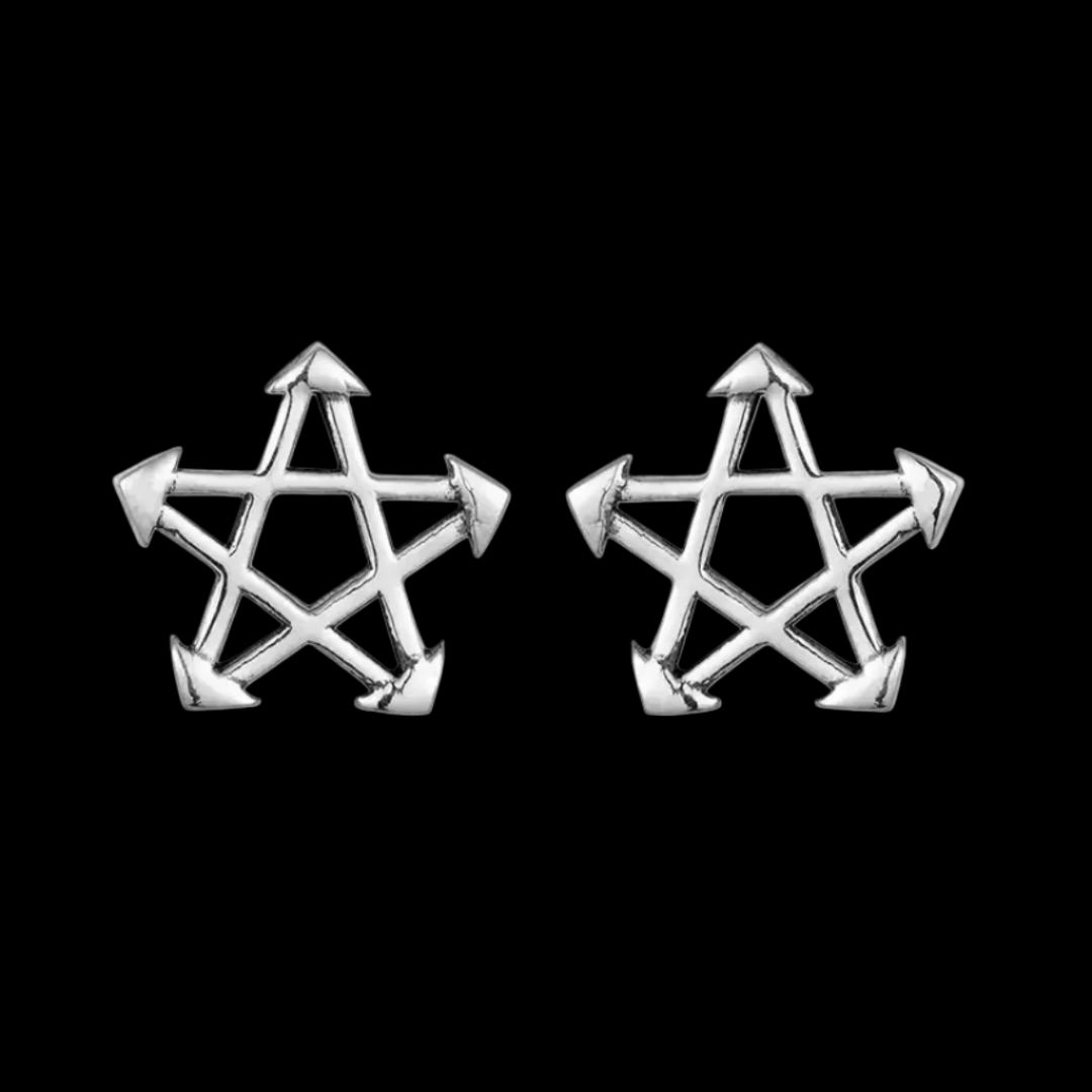 two white ABYSS STAR EARRINGS.