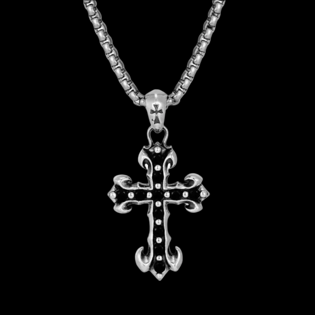 "MIDNIGHT IRIS" BLACK DIAMOND CROSS NECKLACE