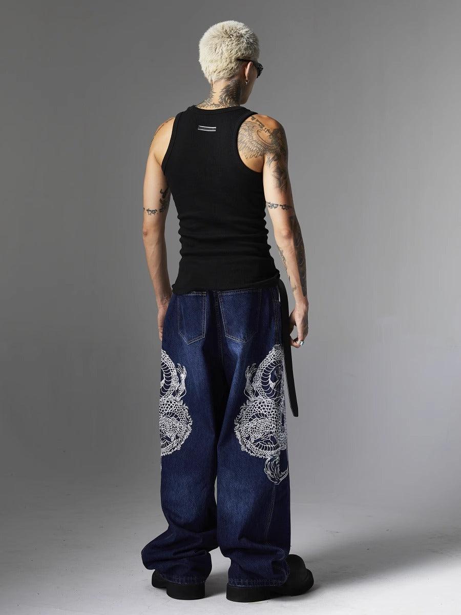 ATSF30 Embroidered Dragon Totem Jeans - Dekayed