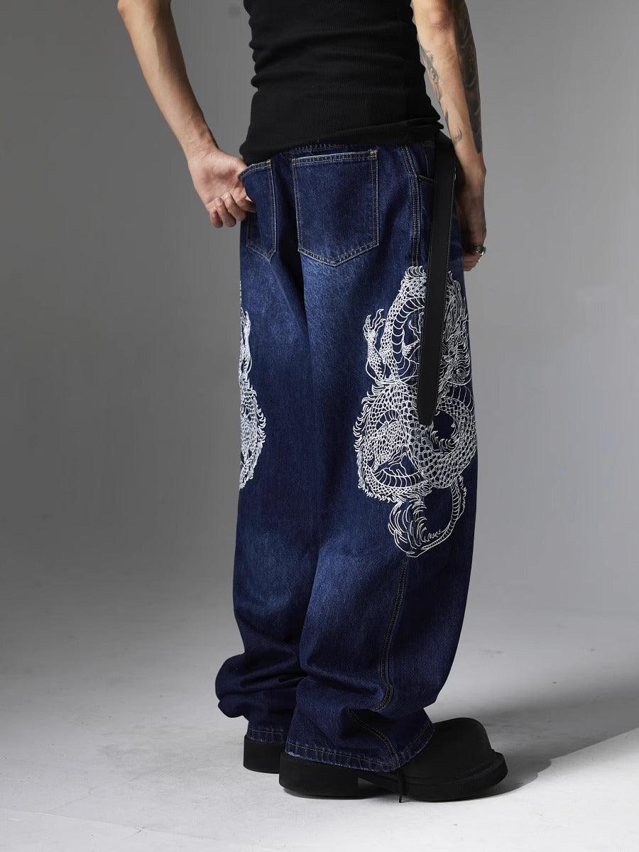 ATSF30 Embroidered Dragon Totem Jeans - Dekayed