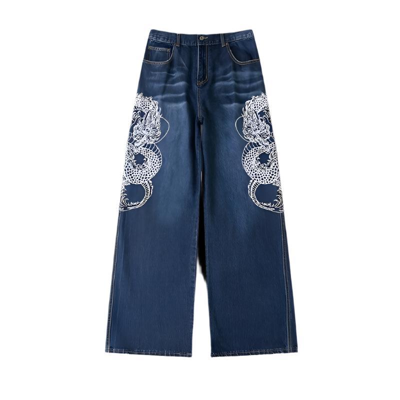 ATSF30 Embroidered Dragon Totem Jeans - Dekayed