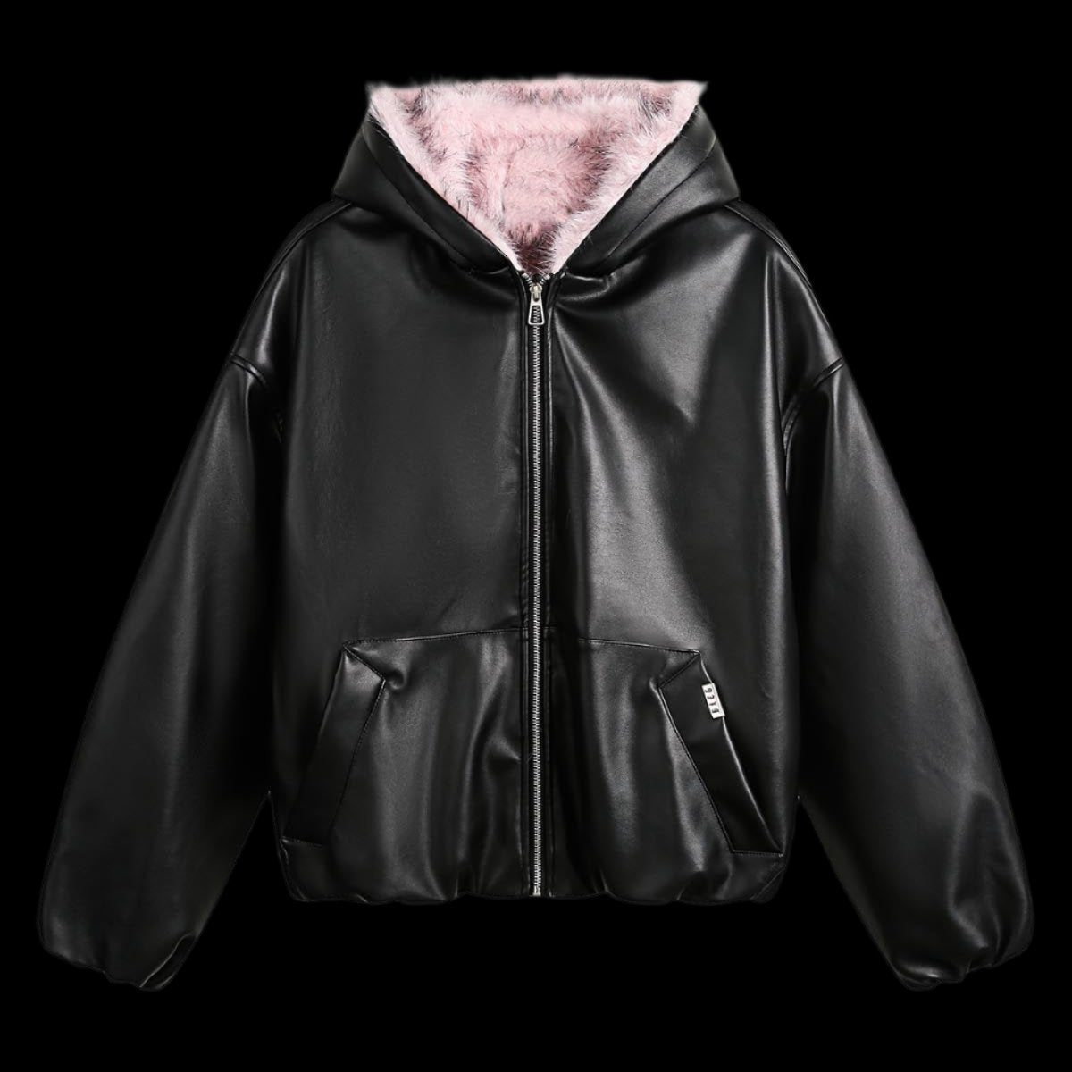 Leather Pink Fur Hooded Quilted Jacket
