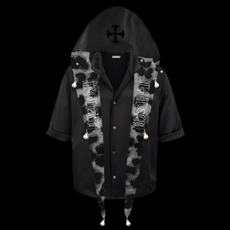 Black Shirt with Detachable Leopard Hoodie - Dekayed