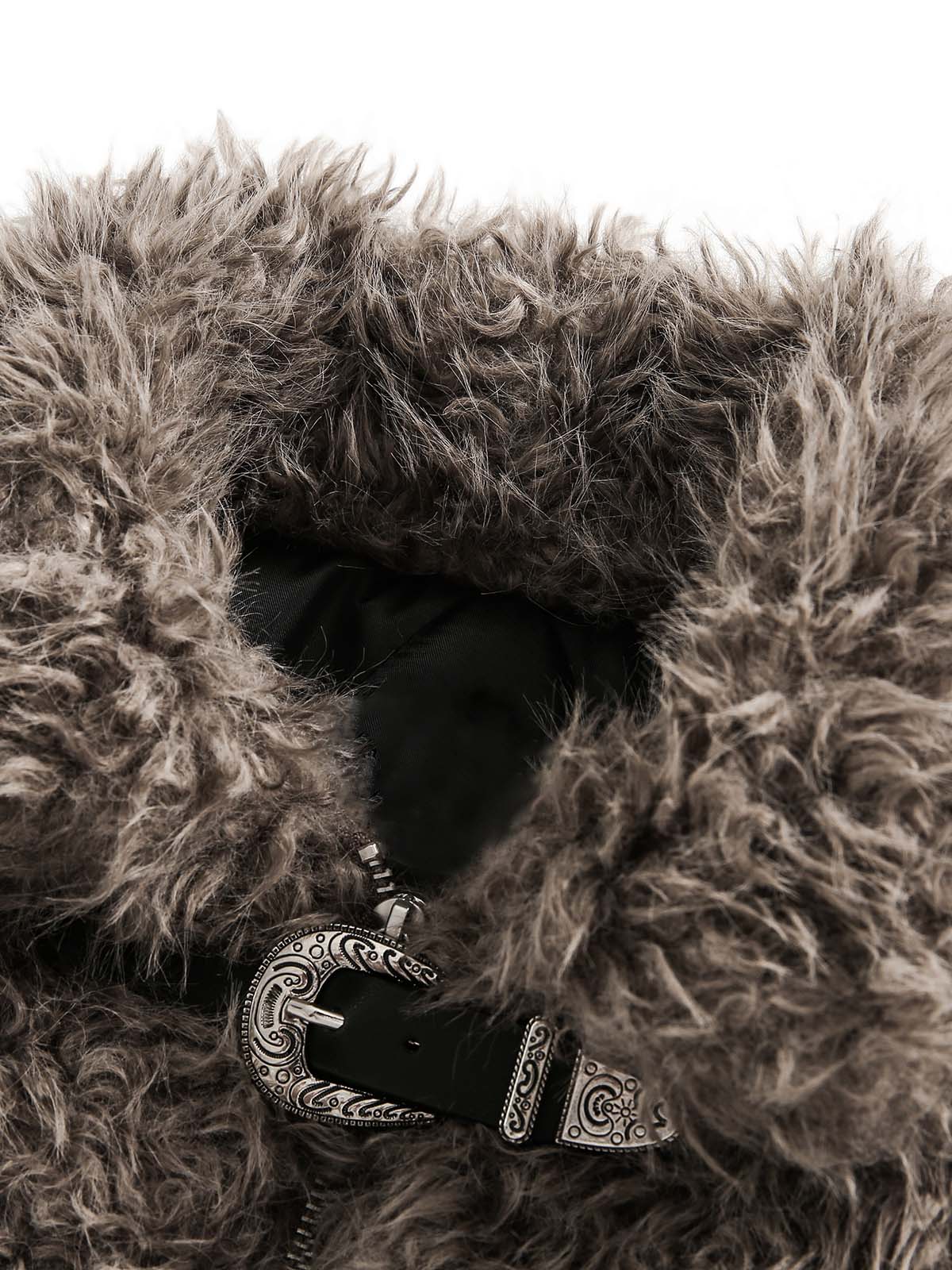 "Gemini" Metal leather Faux Fur Jacket