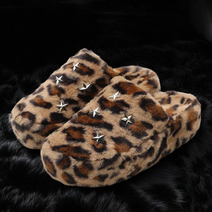 Leopard Star Fur Slippers