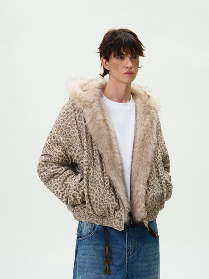 Cheetah Print Mink Fur Hooded Jacket - Dekayed