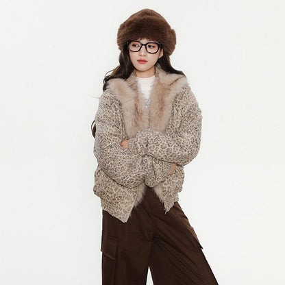 Cheetah Print Mink Fur Hooded Jacket - Dekayed