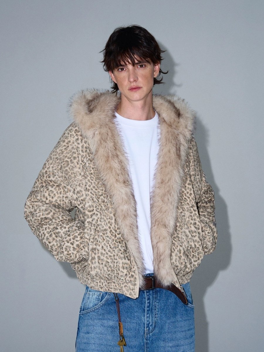 Cheetah Print Mink Fur Hooded Jacket - Dekayed