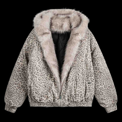 Cheetah Print Mink Fur Hooded Jacket - Dekayed
