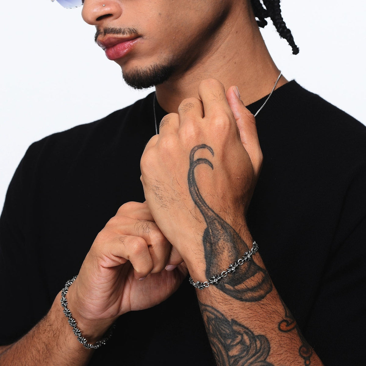 Distressed Iris Long Cross Bracelet with Moissanite - Dekayed