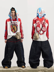 DND4DES American street ice hockey uniform leopard print unicorn hot diamond print long sleeve T-shirt contrasting hip - hop jersey - Dekayed