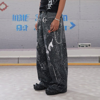 DND4DES Armored Coke Baggy Denim Print Pants - Dekayed