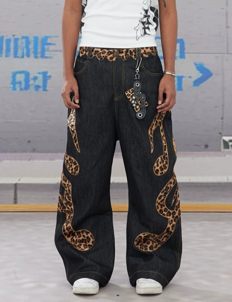 DND4DES Cow Leopard Print Baggy Scimitar Baggy Jeans - Dekayed