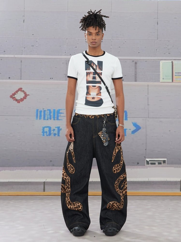 DND4DES Cow Leopard Print Baggy Scimitar Baggy Jeans - Dekayed