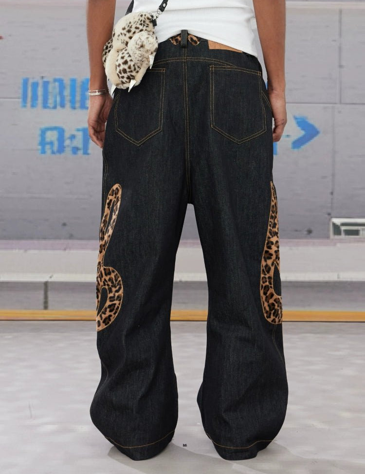 DND4DES Cow Leopard Print Baggy Scimitar Baggy Jeans - Dekayed