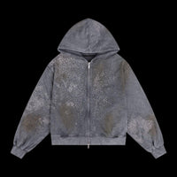 DND4DES Diamond Distressed Zip-Up Hoodie