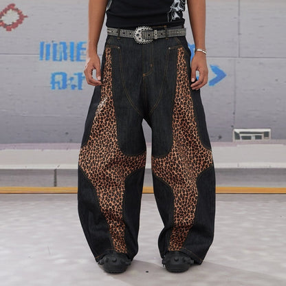 DND4DES Leopard Print Raw Baggy Denim Knife Jeans - Dekayed