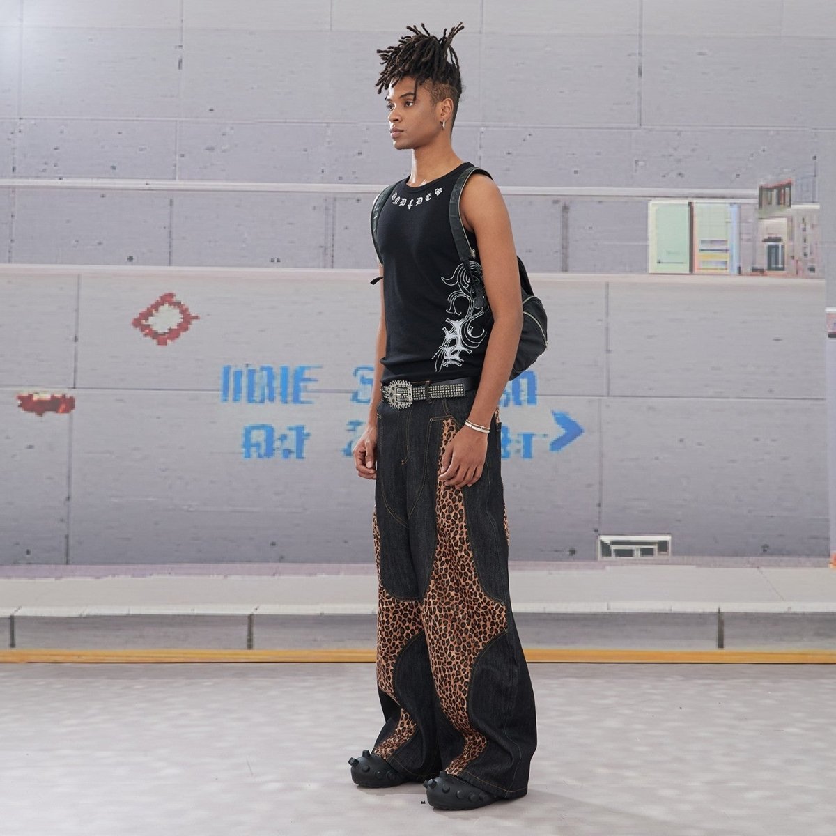 DND4DES Leopard Print Raw Baggy Denim Knife Jeans - Dekayed