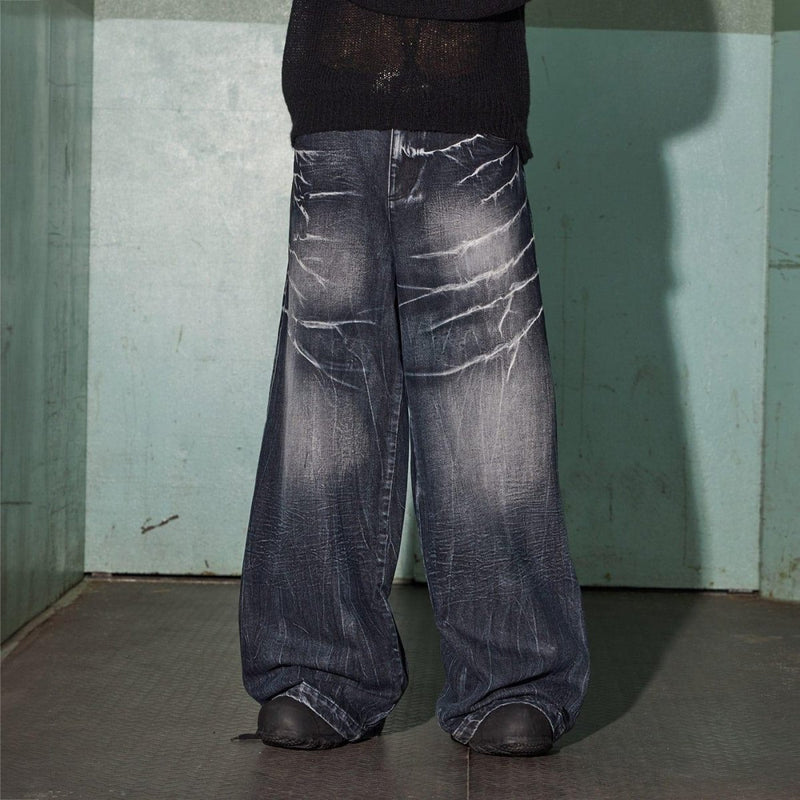 DND4DES Lighting Crease Washed Wide - Leg Jeans - Dekayed