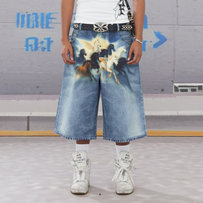 DND4DES Street Oil Painting Denim Shorts - Dekayed