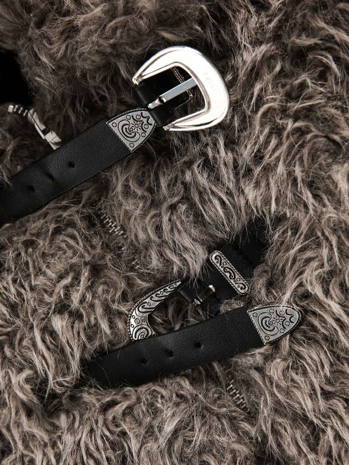 "Gemini" Metal leather Faux Fur Jacket