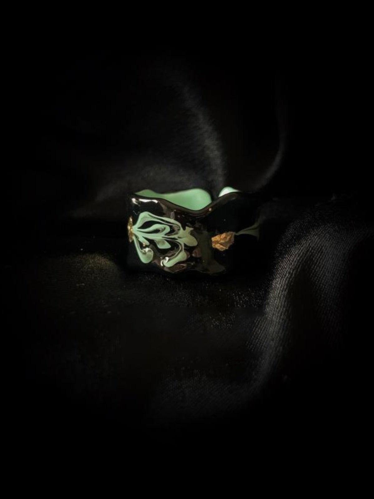 Enamel Emerald Rose Ring - Dekayed