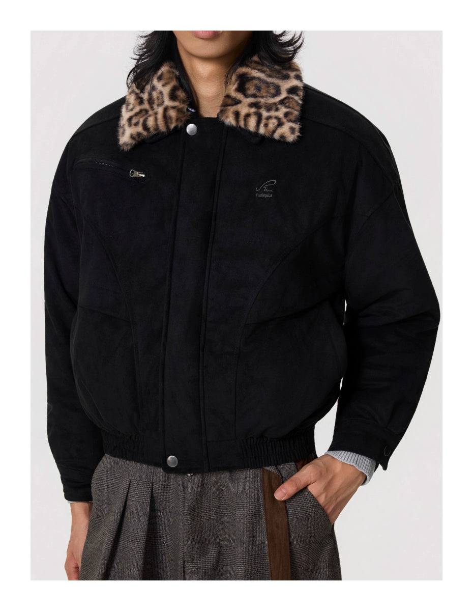 Heavy Detachable Leopard Print Collar Jacket - Dekayed