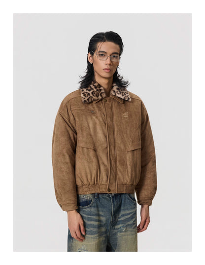 Heavy Detachable Leopard Print Collar Jacket - Dekayed