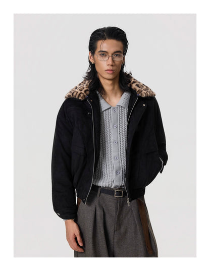 Heavy Detachable Leopard Print Collar Jacket - Dekayed