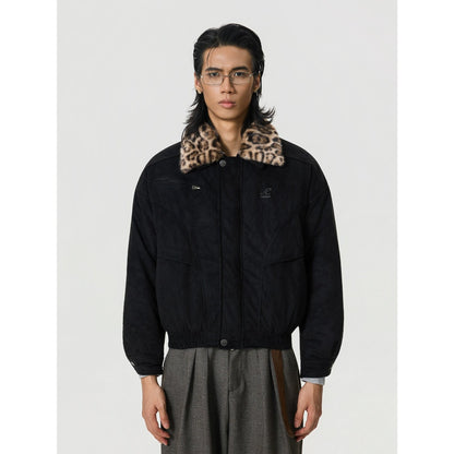 Heavy Detachable Leopard Print Collar Jacket - Dekayed