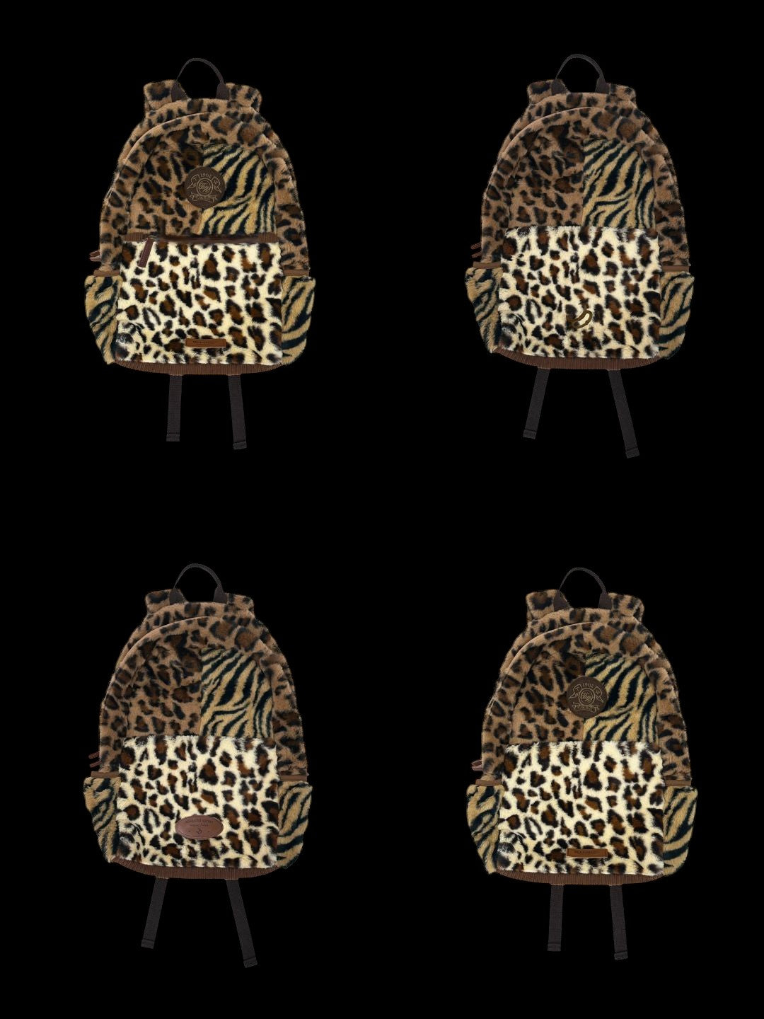 Leopard PrinT Backpack showing four images.