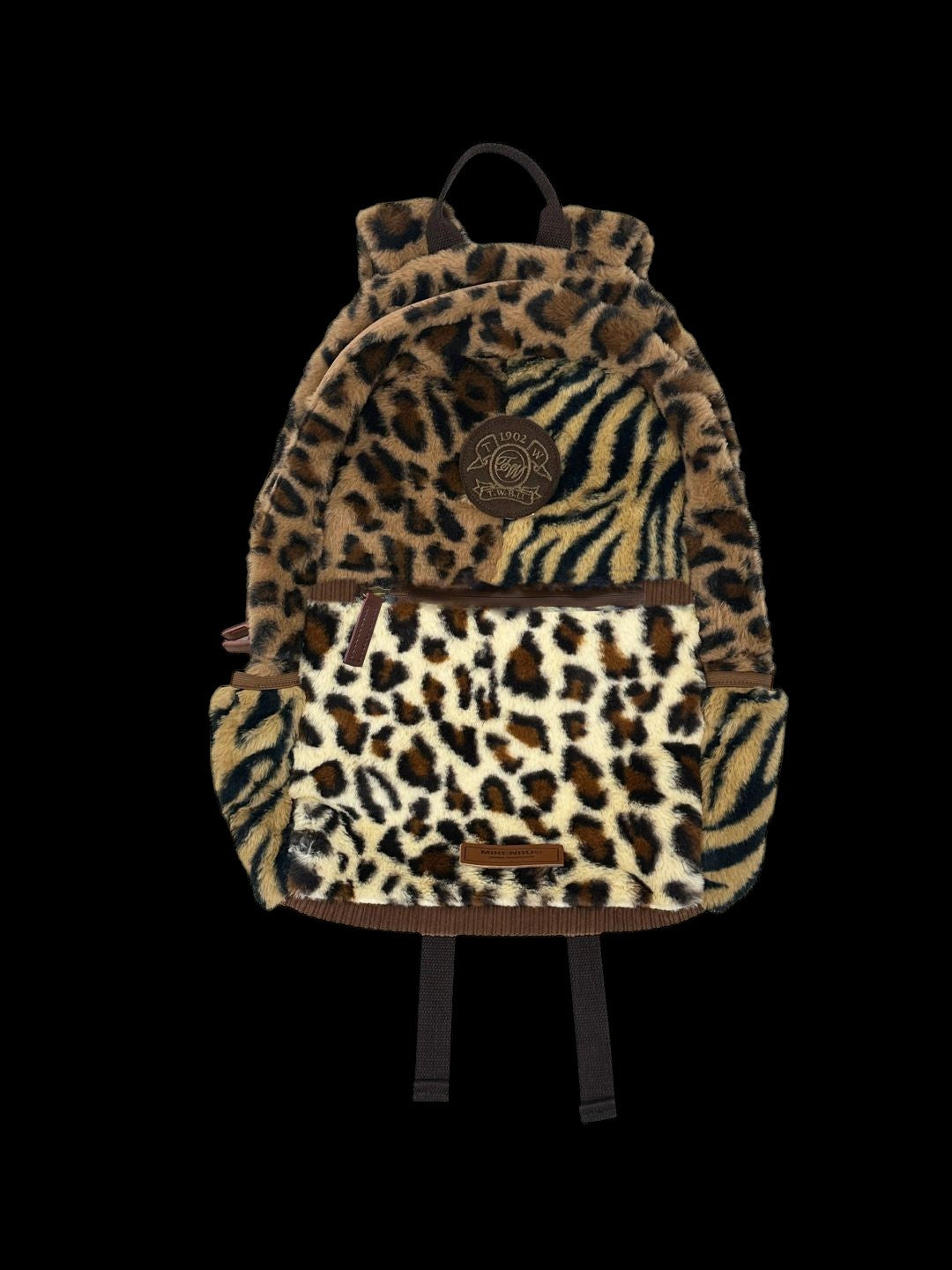 Leopard Print Plush Backpack full angle image.